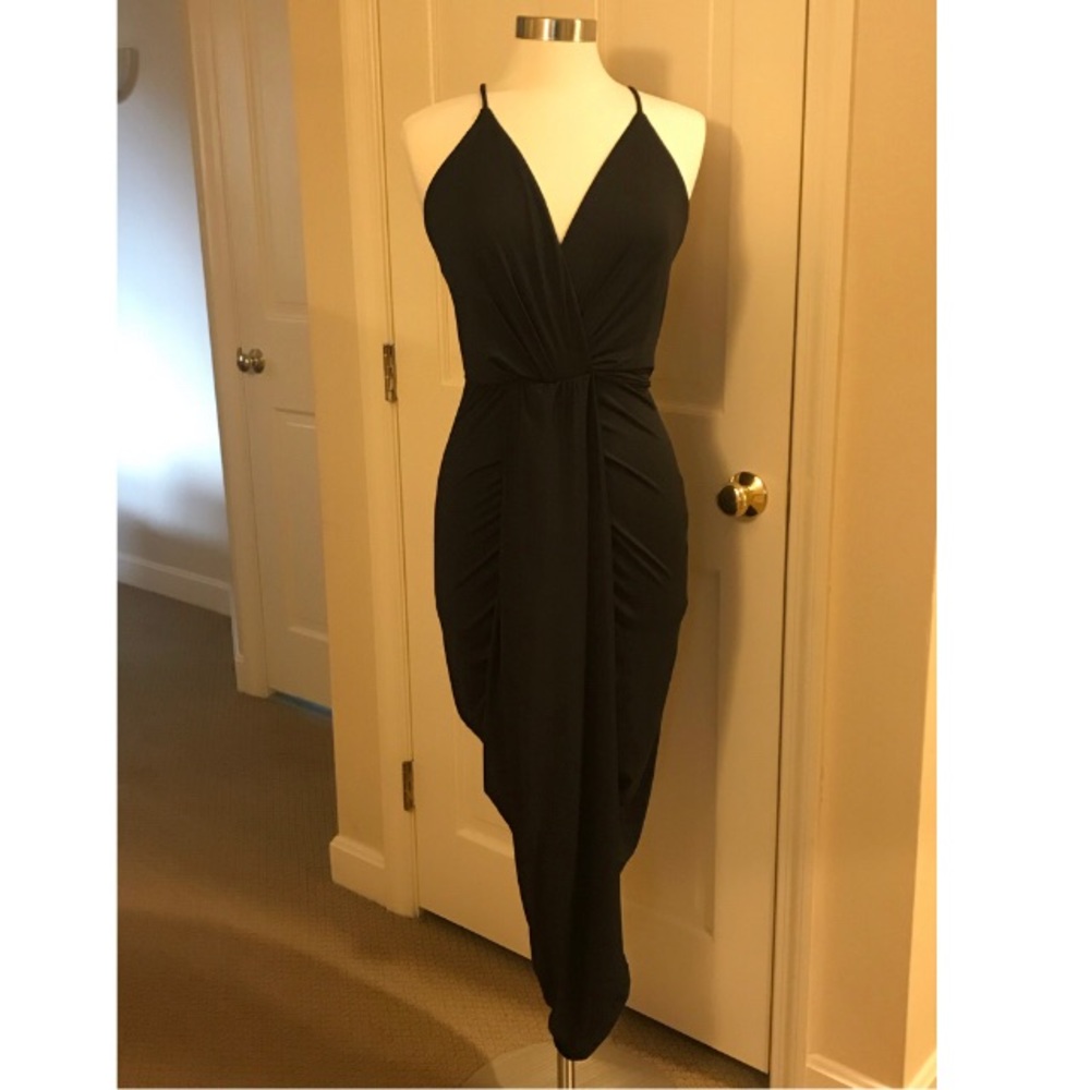 Black Ruched Midi Dress